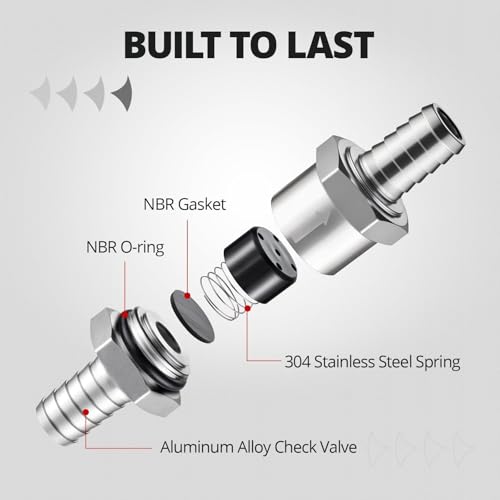 EVIL ENERGY 1/4" 5/16" 3/8" 1/2" Check Valve Set (6mm 8mm 10mm 12mm), 4 Pcs One Way Fuel Check Valve for Fuel, Diesel & Coolant, Silver