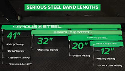 Serious Steel Fitness 32" Resistance Training Bands (Portable Exercise Band System Training Bands- Great for Individuals Under 5'10") - color: #4 Green (50-120 lbs.)