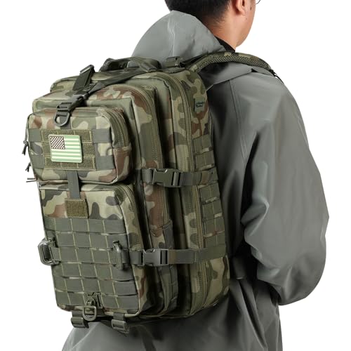 Hannibal Tactical MOLLE Assault Backpack, Tactical Backpack Military Army Camping Rucksack - color: Polish Camo