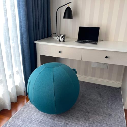 Sitting Ball Chair for Office and Home, Pilates Exercise Yoga Ball with Cover for Balance, Stability and Fitness, Ergonomic Posture Exercise Ball Seat with Handle and Pump - color: Ocean Blue