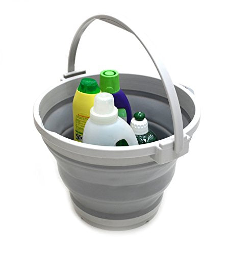 SAMMART 7L (1.8 Gallon) Collapsible Plastic Bucket - Foldable Round Tub - Portable Fishing Water Pail - Space Saving Outdoor Waterpot, Size 28cm Dia (1, Grey)