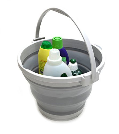 SAMMART 7L (1.8 Gallon) Collapsible Plastic Bucket - Foldable Round Tub - Portable Fishing Water Pail - Space Saving Outdoor Waterpot, Size 28cm Dia (1, Grey)