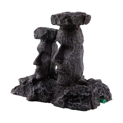 Moai Statues Aquarium Decorations, Fish Tank Easter Island Air Stone Decor, Special Bubble Stone for Aquarium Decor, Airline Tubing Accessories for Oxygenation(Gray Moai Statues)