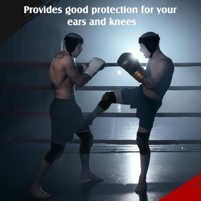 Viora White Wrestling Headgear Knee Pads Set for Kids Youth, Thick Sponge Anti Slip Knee Sleeve, Adjustable Wrestling Ear Guard Protective for Sparring Brazilian Jiu Jitsu Training