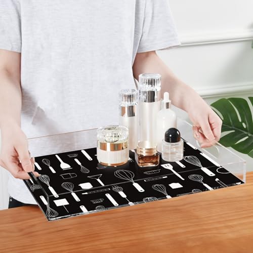 Acrylic Tray Clear Serving Vanity Ottoman Bathroom Coffee Table Countertop Organizer Raised Edge Spill Proof Spatulas Spoons Whisks Black - color: Spatulas Spoons Whisks Black