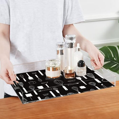 Acrylic Tray Clear Serving Vanity Ottoman Bathroom Coffee Table Countertop Organizer Raised Edge Spill Proof Spatulas Spoons Whisks Black - color: Spatulas Spoons Whisks Black