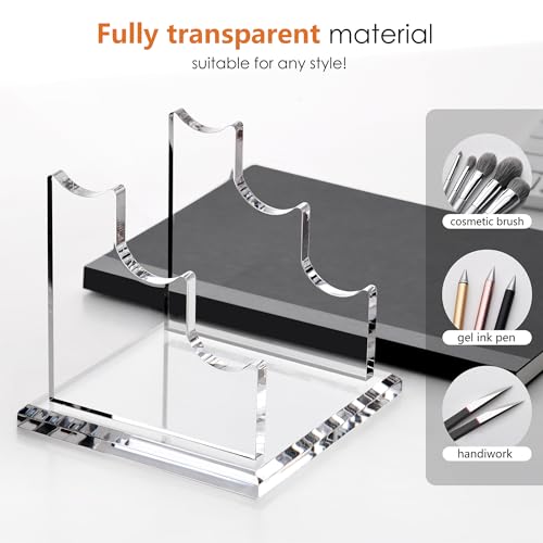3 Tier Acrylic Pen Holder Display Stand, Fountain Pen Pencil Makeup Brush Rack, Ballpoint Pen Showholder, Paintbrush Drying Rack Organizer Desk for Home School Office or Store Use - style: 3 Tier