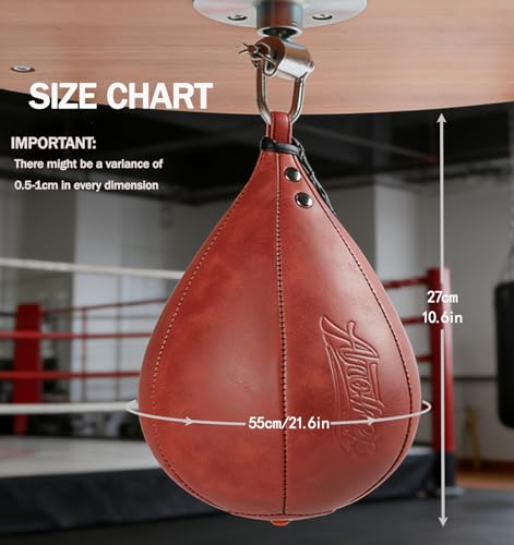 Speed Bag for Boxing & MMA,Leather Reflex Training Pear Shaped Punching Bag - color: Red