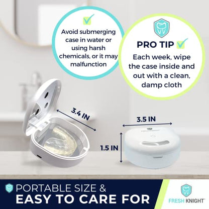 FRESH KNIGHT UVC Retainer Cleaner & Denture Cleaner - UV Retainer Case - Ideal for Invisalign & Mouth Guards - White UV Retainer Container - Convenient Travel Size - color: White UV