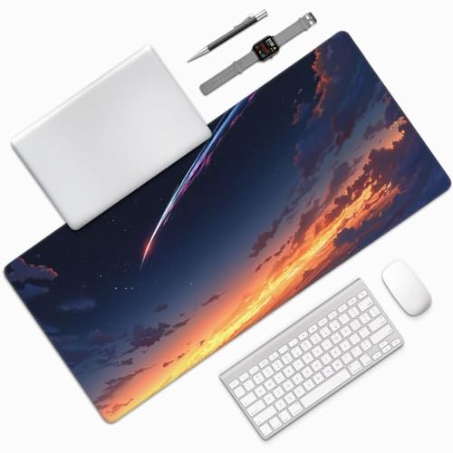 XXL Gaming Mouse Pad 35.4 x 15.7 Inch, Large Desk Mousepad with Comet Design, Water-Resistant Surface, Stitched Edges, Non-Slip Rubber Base Desk Mat - color: Comet