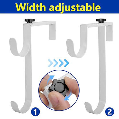 2 Pcs Double Pool Fence Hooks for Pool Equipment, Adjustable Pool Pole Hanger Holder, Rustproof Swimming Pools Skimmer Pole Hooks for Hanging Tool, Hose, Leaf Rakes, Nets Pool-Accessories (White)