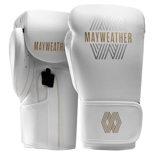 Mayweather Core Boxing Gloves | Boxing Gloves, Muay Thai Gloves, Kickboxing Gloves, Boxing Gloves Men and Women, Training, Sparring, Beginner Training Gloves - color: White/Gold, size: Small-Medium