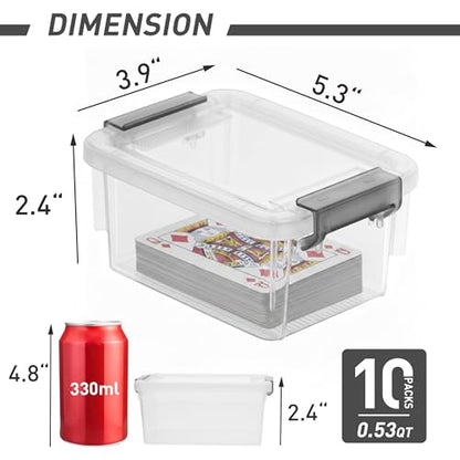 Citylife 0.53 QT 10 Packs Small Storage Bins Plastic Storage Container Stackable Box with Lids for Organizing, Clear White