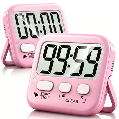 Antonki 2 Pack Digital Timer for Kids Classroom Kitchen Timers for Cooking - color: Relaxing Pink