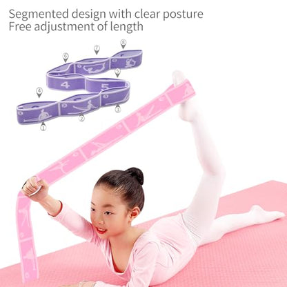 2 PCS Kids Stretching Strap - 8-Loop Adjustable Stretch Bands for Dance, Ballet, Yoga, Gymnastics Workout, Children‘s Fitness Equipment, Stretching Resistance Bands and Home Flexibility Training - color: Sweet Potato Purple+Pink