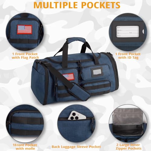 Expandable Gym Bag for Men,Tactical Large 3-in-1 Travel Duffle Backpack Bag - color: Blue