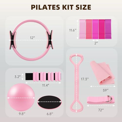 Uyittour 16PCS Pilates Kit, Home Pilates Workout Kit with Ankle Weights, Pilates Ring and Ball Set for Women, Pilates Equipment with Resistance Bands, Core Sliders & Socks for Starter Home Workouts