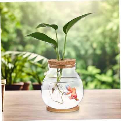 Betta Fish Tank Glass Bowl Lid and Mat for Hydroponic Plants for Desktop Decoration and Small Aquatic Environments