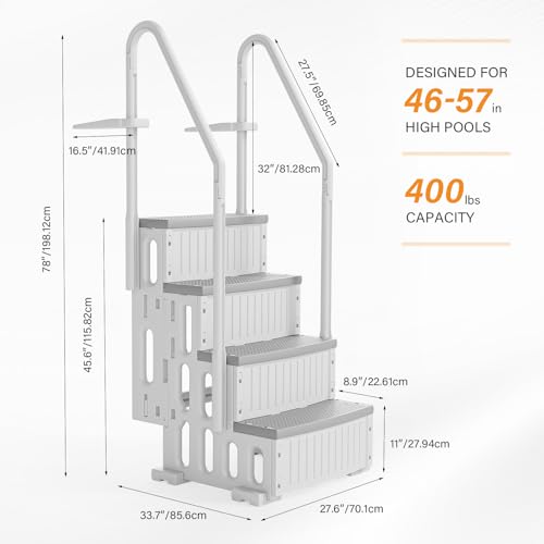 VINGLI Pool Ladder for Above Ground Pools 4-Step, Safety Stair - Full Gray - color: Full Gray, size: 4 Steps