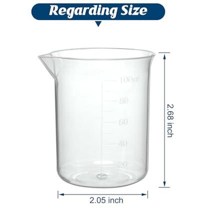 6PCS 100ml Plastic Lab Beakers, Transparent Measuring Cups with Graduated Scale & Pour Spout for Science Experiments, Kitchen, Liquid Measuring - style: 100 ML