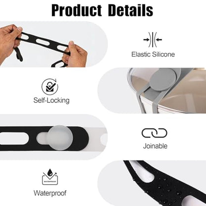 Delphinus 4 Pack Reusable Silicone Latch Strap | For Slow Cooker Lid Pot & Food Storage, Bundling or Organizing, Curtain Cord, Yoga Mat Camping Mat, Dishwasher Safe