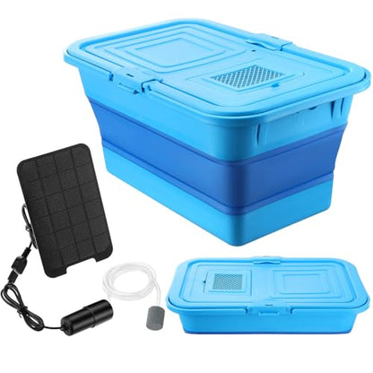 Live Bait Bucket with Solar Aerator, 20l Foldable Fishing Bucket, Portable Quiet Oxygen Pump, Collapsible Minnow Tank for Outdoor Fishing