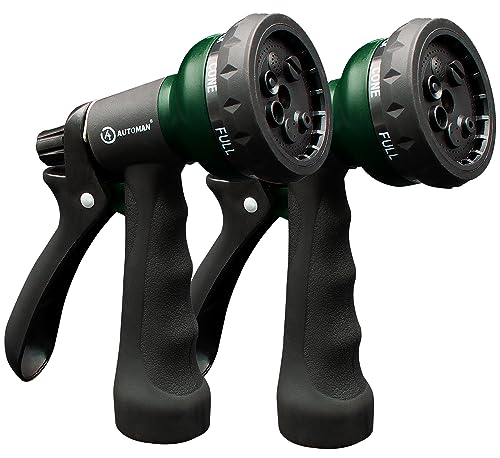 AUTOMAN Garden Hose Nozzle 2PK, ABS Water Spray Nozzle with 7 Adjustable Patterns, Slip Resistant for Watering Plants, Lawn, Garden, Washing Cars, Cleaning, Showering Pets & Outdoor Fun - color: Dark Green ×2