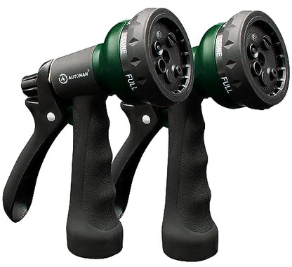 AUTOMAN Garden Hose Nozzle 2PK, ABS Water Spray Nozzle with 7 Adjustable Patterns, Slip Resistant for Watering Plants, Lawn, Garden, Washing Cars, Cleaning, Showering Pets & Outdoor Fun - color: Dark Green ×2