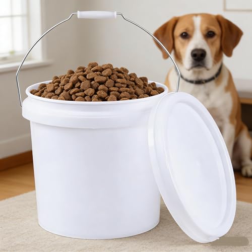 4-Gallon White Bucket Pail Container with AirTight Lid, Food Grade All Purpose Bucket with Metal Handle, BPA Free, 4 Packs