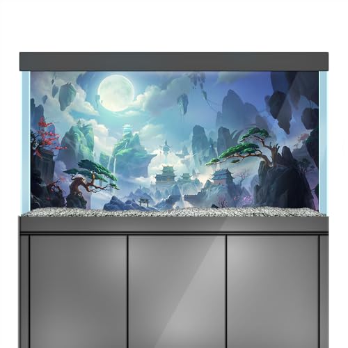 Aquarium Background Stickers - Fantasy Chinese Moon - Fish Tank Reptile Terrarium Decor Poster (80 x 40 cm / (31.4 x 15.7 inches)) - size: 80 x 40 cm / (31.4 x 15.7 inches)