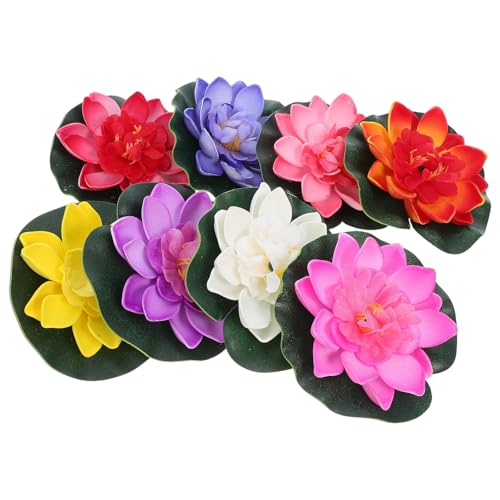 TIDTALEO Artificial Floating Lotus Flowers with Fake Lily Pads, 10cm Faux Water Lilies in 8- for Pool, Aquarium, Pond Decoration and Indoor Outdoor Display