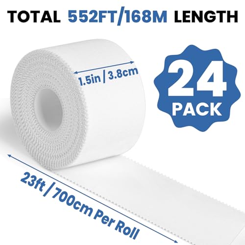 NUITPY 24 Pack Athletic Tape, White Sports Tape, Easy Tear Wrist Tape, Strong Adhesion Tapes for Boxing, Gymnastics, Hockey, Soccer, Lacrosse and First Aid(1.5in x 552ft Total) - color: White-24 Rolls