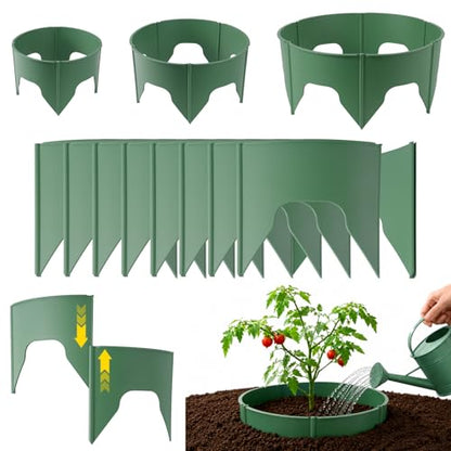Planting Grow Rings, 30 Pcs Garden Border Segments for 8/10/12 Inch Plant Rings, Water Retention Root Watering, Seedling Protection for Raised Bed Vegetable Gardens, Easy Assembly (Green)