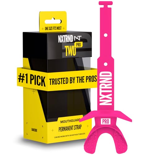 Nxtrnd Two Pro Football Mouth Guard, Permanent Strap, Fits Adult & Youth (Pink) - color: Pink Pro