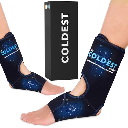 Coldest Foot Ankle Achilles Pain Relief Ice Wrap with 2 Cold Gel Packs | Best for Achilles Tendon Injuries, Plantar Fasciitis, Bursitis & Sore Feet Built for Cold Therapy (2-Pack) - color: With Adjustable Straps (Pack of 2)