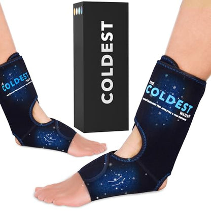 Coldest Foot Ankle Achilles Pain Relief Ice Wrap with 2 Cold Gel Packs | Best for Achilles Tendon Injuries, Plantar Fasciitis, Bursitis & Sore Feet Built for Cold Therapy (2-Pack) - color: With Adjustable Straps (Pack of 2)