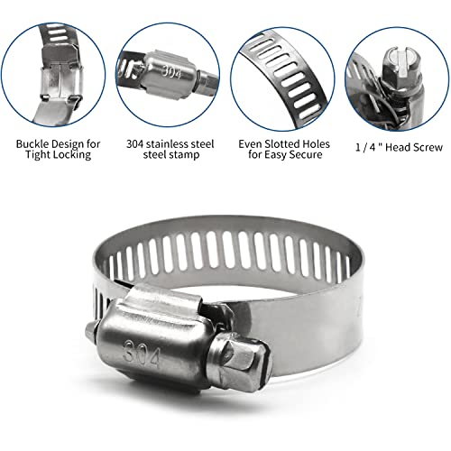 25 Pack Stainless Steel Hose Clamps, 1/2 inch to 3/4 inch Worm Gear Metal Hose Clamps for Pipe, Dryer Repair, Tubing and Fuel Line - size: 1/2" ~ 3/4"