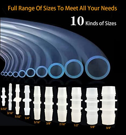 30Pcs Hose Barb Fittings Kit, Pipe Connector Joint Splicer Mender Adapter Union for Aquarium Adapter Gas Liquid Air, for Hose ID 5/32",7/32",3/16",5/16",7/16",3/8",5/8",1/4", 3/4", 1/2"(10 sizes)