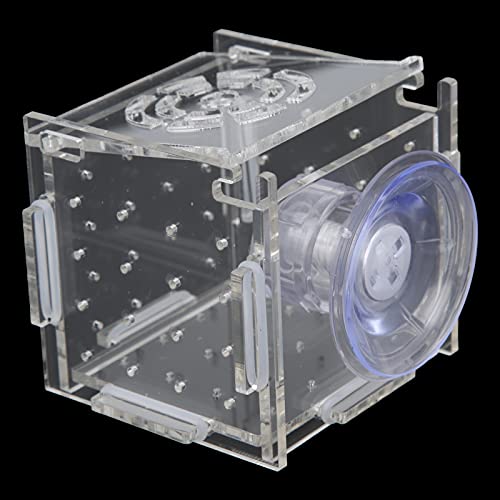Fish Isolation Box | Acrylic Breeding Hatchery for Young Fishes/Shrimp | 1.5mm Hole Size with Feeding Port & Suction Cup | 6 Panels + 8 Silicone Rings (Single-Cable mini 6 * 6 * 6)