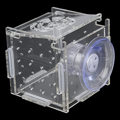 Fish Isolation Box | Acrylic Breeding Hatchery for Young Fishes/Shrimp | 1.5mm Hole Size with Feeding Port & Suction Cup | 6 Panels + 8 Silicone Rings (Single-Cable mini 6 * 6 * 6)