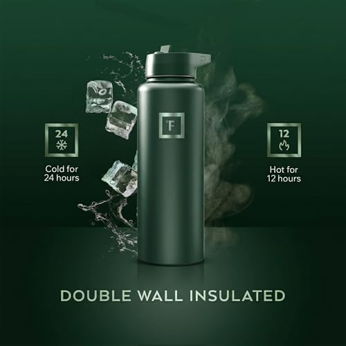IRON °FLASK 40 oz Wide Mouth Water Bottle with Straw - color: Dark Pine, style: Straw - 40 Oz (1 Lid)