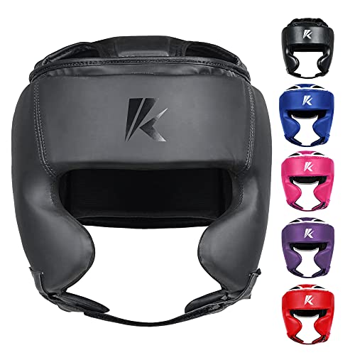Kruzak Unisex Boxing Headgears - MMA Training, Adjustable Padded, Kara,Muay Thai Headgear, Kickboxing, Sparring, Martial Arts, Karate, Taekwondo MMA Body Equipment - color: Matte Black, size: Small-Medium
