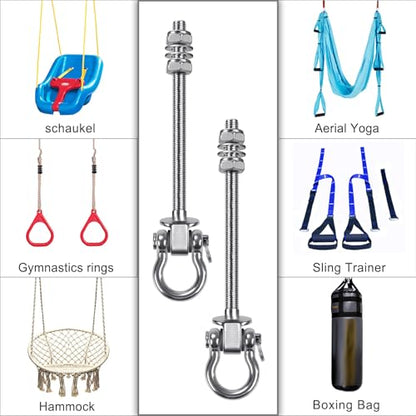 SELEWARE 2 Pcs Heavy Duty Bearing Swing Hangers Stainless Steel Swing Hooks | 7" x M2/5" Swing Bolt for Wood and Steel Beam, Swing Sets Hardware for Hammock, Yoga, Porch Swing, Heavy Bag, 1500LB Capacity - color: 2 Pack Bearing Hangers (7" X M2/5" Threade