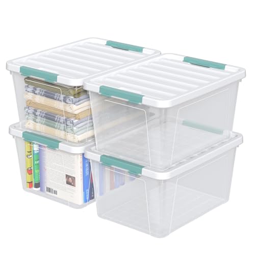 35 Qt Plastic Storage Bin with Lid, Clear Latch Storage Box, 4-Pack - size: 35 Qt