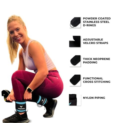 Adjustable Gym Ankle Straps for Cable Machines Women & Men, Glute Kickbacks - color: Cyan, size: Single