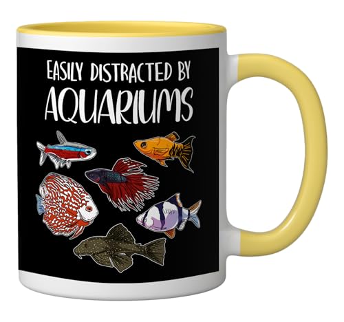 Aquarist Fish Tank & Fish Keeping Gift - Aquarium Lover Ceramic Mug, Yellow/White - color: Yellow/White