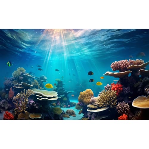 Tropical Ocean Aquarium Background Under The Sea Coral Reef Fish Tank Background Undersea Aquatic Marine Plants Sunray Terrarium Backgrounds Deep Blue Ocean Reptile Tank Enclosure Backgrounds 24x12in - color: Dark Brown_Blue, size: 24(W)x12(H)in