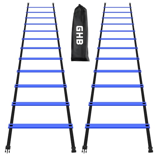 GHB Pro Agility Ladder Agility Training Ladder Speed 12 Rung 20ft with Carrying Bag - color: Blue-2 Pack