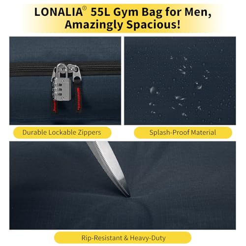 55L Large Sports Duffle Bag for Men, 22 inch, Navy Blue - color: Navy Blue