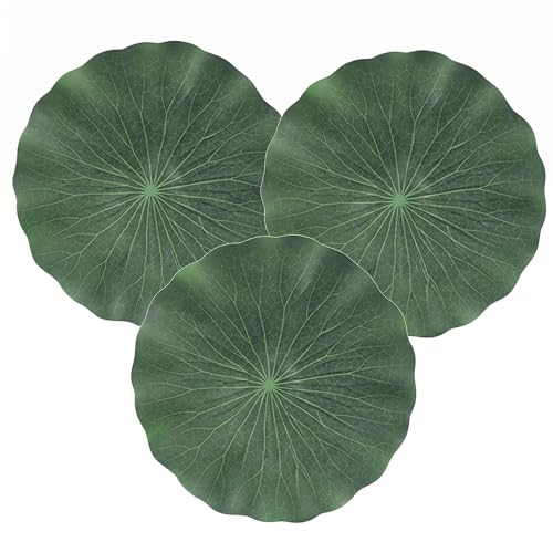3Pcs Floating Lily Pads Leaves for Ponds, 11.4 Inch Realistic Large Eva Foam Lotus Leaf Artificial Water Plant Pads Decoration Fake Lilly Leaves Ornaments for Koi Fish Aquarium, Pond, Pool,Green